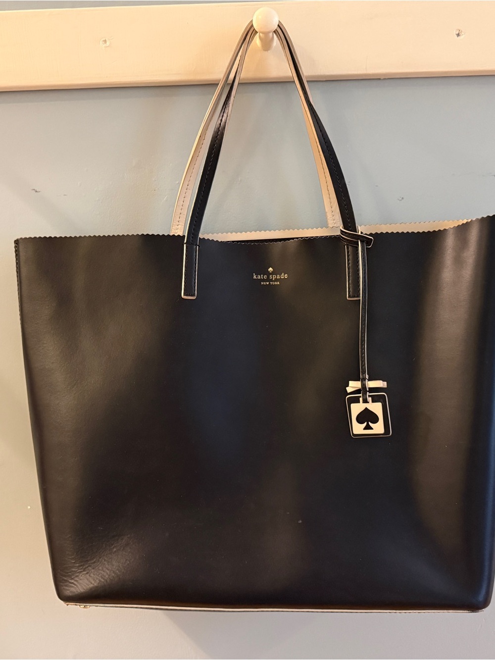 kate spade Black and Cream Leather Tote with Spade Charm